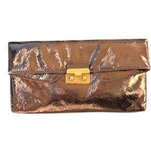 MARC BY MARC JACOBS Metallic Bronze Snake-Style Embossed Leather Evening Clutch